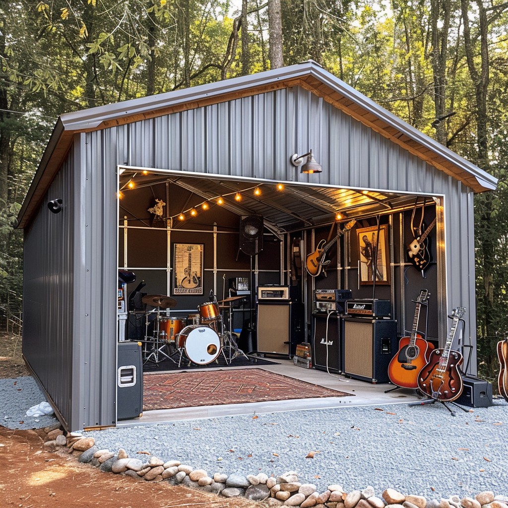Metal building music studio shop on a finished concrete pad
